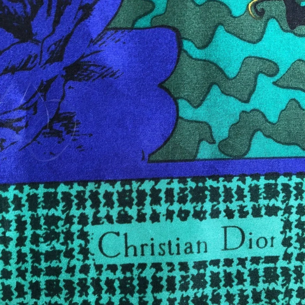 Christian Dior Autumn Green Hues Violet Floral Paisley Silk Scarf Authentic